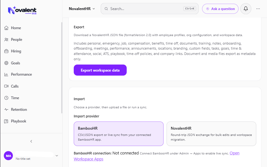 Import people screen in NovalentHR